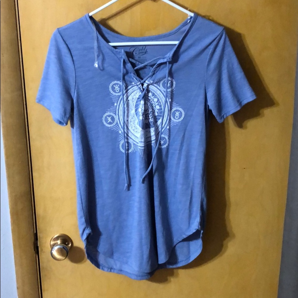 Blue lace up graphic tee